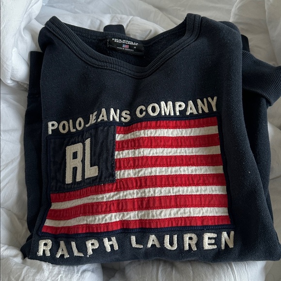 Vintage Ralph Lauren Navy Sweatshirt with American Flag - Picture 1 of 6